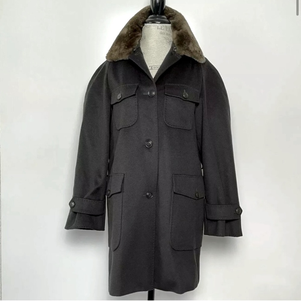 MAXMARA Wool Cashmere Iconic Coat with Removable Fur Collar Size 8